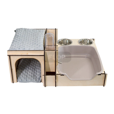 ALL IN ONE kompletne wyposażenie szynszylowej woliery (z beżową kuwetą)