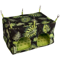 Podwójny domek z usztywnianym dnem i wodoodporną poduchą czarny w liście