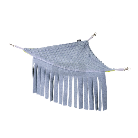 Hamak narożny z frędzelkami z polaru minki - limonka i szarość dla małych zwierząt domowych