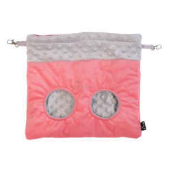 Duży paśnik na dużo siana z szarego polaru minki i koralowej pikówki dla małych zwierząt