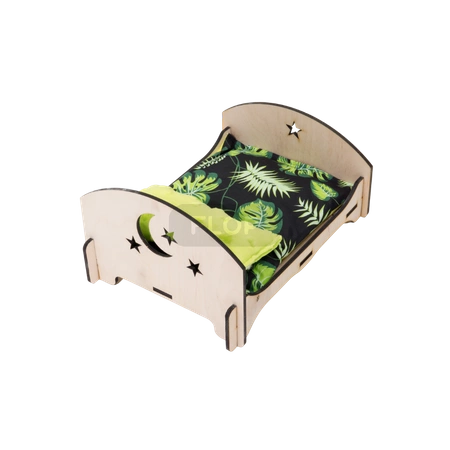 Łóżeczko gwieździste z wodoodpornym materacem i podusią w liście na czarnym tle dla małych zwierząt