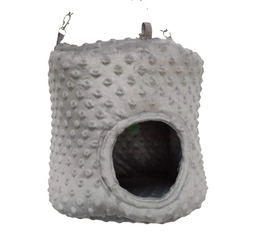 Okrągły domek do podwieszenia  z szarego polaru minky dla szynszyli