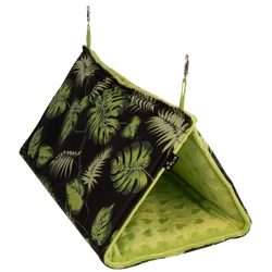 Przelotowy namiot do podwieszenia FLOP w liście na czarnym tle dla szynszyli