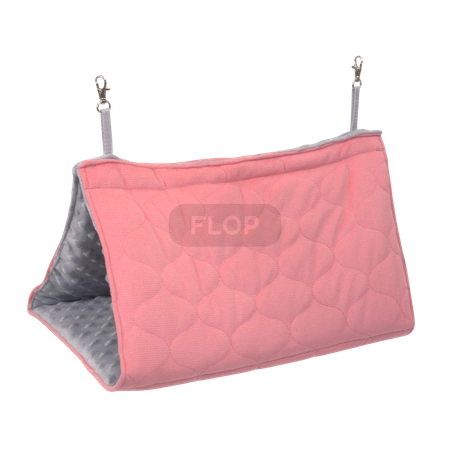 Przelotowy namiot do podwieszenia z szarego polaru minki i koralowej pikówki dla gryzoni i królików