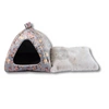 Wielka, przytulna, welurowa budka iglo dla szynszyli z puszystą poduchą szara w kolorowe łapki