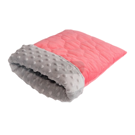 Norka śpiworek z szarego polaru minki i koralowej pikówki dla małych zwierząt domowych